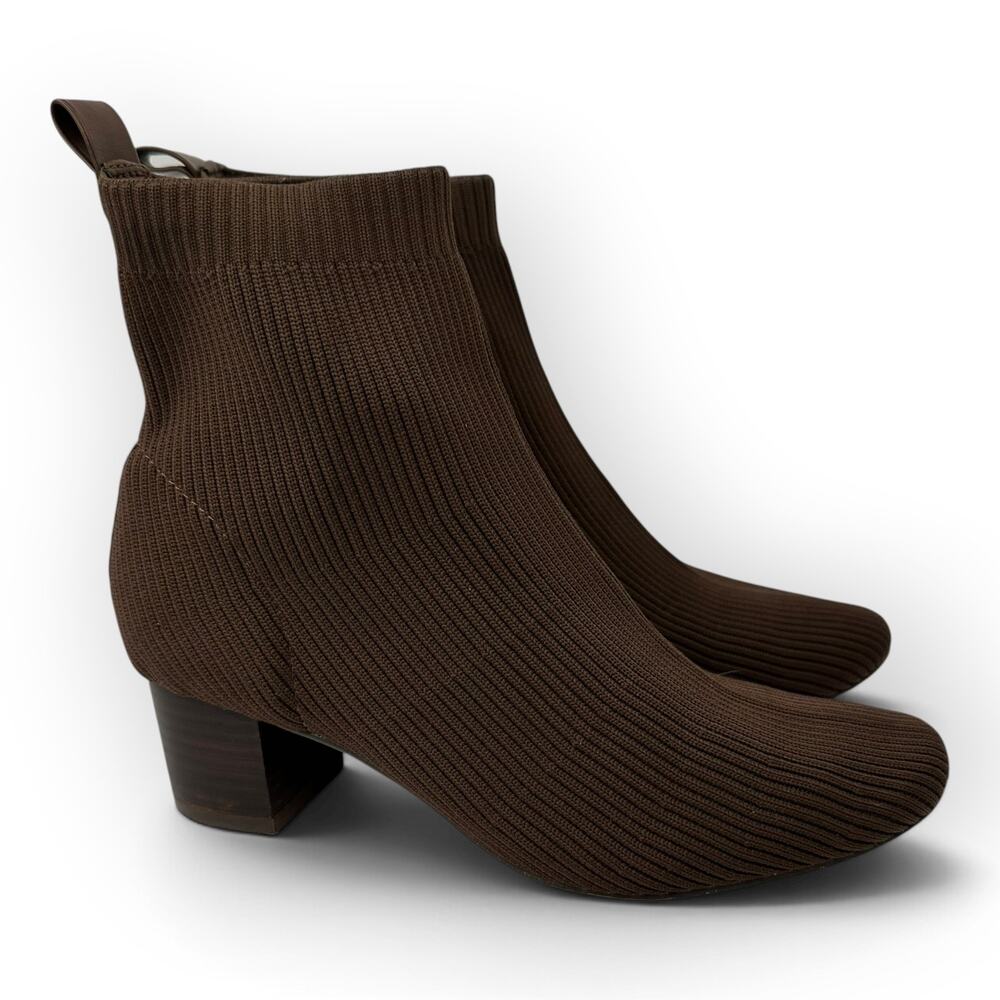 Joie Brown Ribbed Sock Knit Ankle Boots Sz 8 Block Heel Sweater Bootie Chic